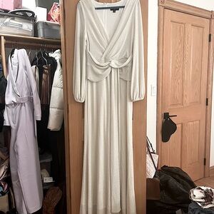 Bell Sleeve White and Silver Glitter Gown
